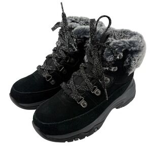 Skechers Trego Snow Worries Boots Black Suede Women 5 Waterproof Faux Fur Hiking